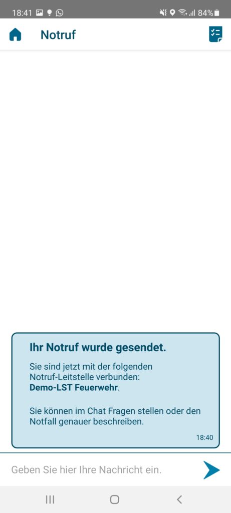 Schritt 8: Chat mit der Leitstelle für weitere Informationen und zum Beantworten von Rückfragen.